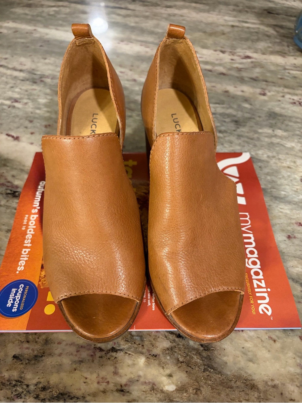 Lucky Brand Tan Open-Toe Leather Booties